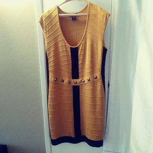 Gold with black trim knit dress